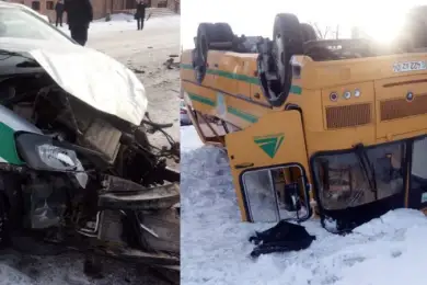 Столкнулись автобус и такси — 26 человек в больнице Актобе