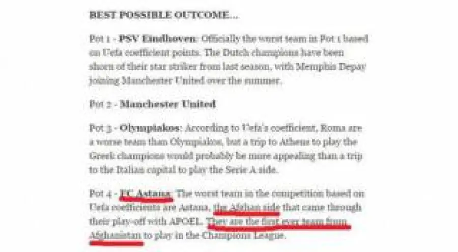 Футбольный клуб «Астана»  превратился в «афганский»